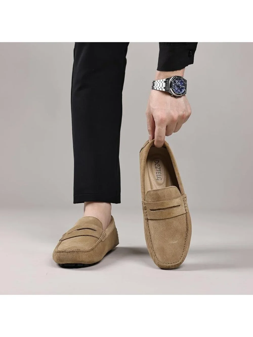 Men's Brown Tan Suede Penny Loafers Slip On Casual Business Causal Dress Shoes